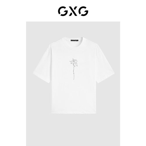 GXG男装 夏季双色可选简约线条印花宽松舒适圆领短袖t恤男
