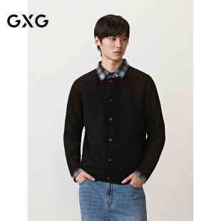 新品 GXG男装 2025秋季 外套针织衫 简约开襟毛衣领口拼接通勤开衫