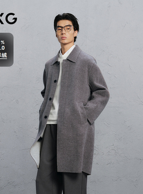 GXG男装 灰色格纹简约通勤长款大衣 24冬品G24X264029