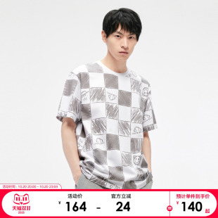 T恤 情侣短袖 GXG男装 23年夏品纯棉潮搭涂鸦棋盘格创意印花时尚