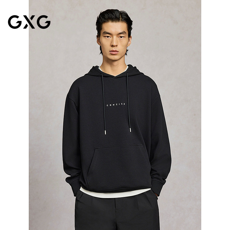 GXG男装 【微肌理面料】春季胸前厚板胶印字母休闲长袖连帽卫衣男