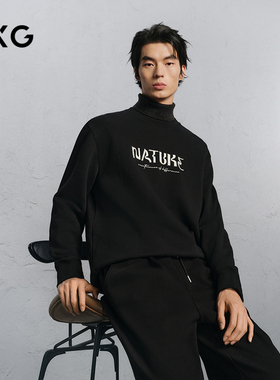 GXG男装 黑色精致绣花通勤圆领卫衣 24冬品G24X314032