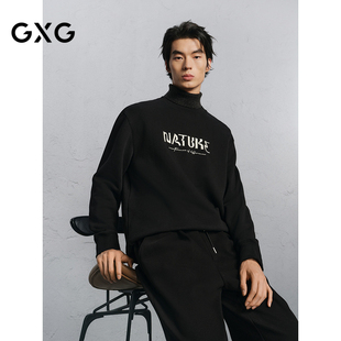 GXG男装 24冬品G24X314032 黑色精致绣花通勤圆领卫衣