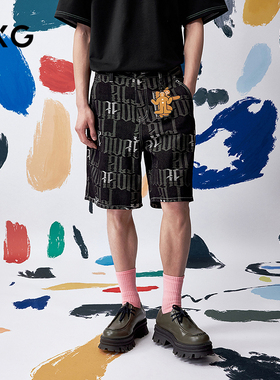 [商场同款]GXG男装 提花满印短裤牛仔五分裤25夏新品G25X252001