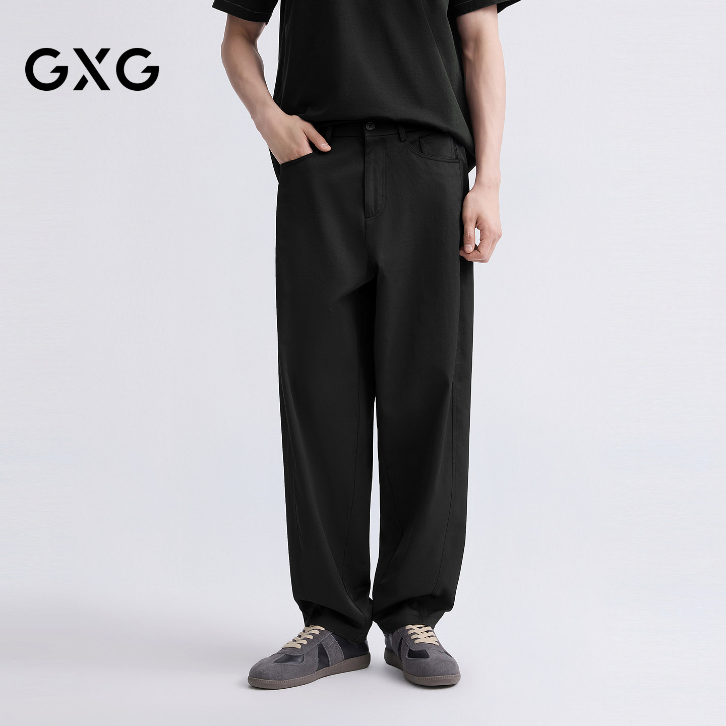 GXG男装 直筒微肌理休闲裤宽松弯刀裤男士通勤长裤 2026夏季新品
