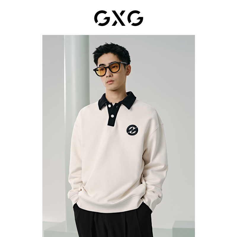男装GXG撞色设计翻领卫衣