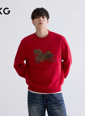 GXG男装 圆领卫衣新年红色卫衣贴布绣长袖上衣 2026年春新品