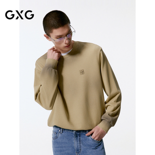 品G24X313003 潮流圆领卫衣24年秋季 GXG男装 卡其色喷色设计时尚