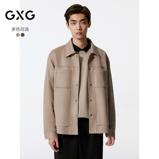 GXG男装 简约翻领仿麂皮夹克外套男24年秋品G24X213050
