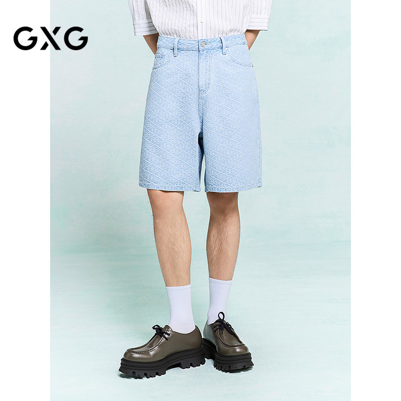 GXG男装 夏季满印设计通勤柔软挺阔休闲五分裤牛仔短裤