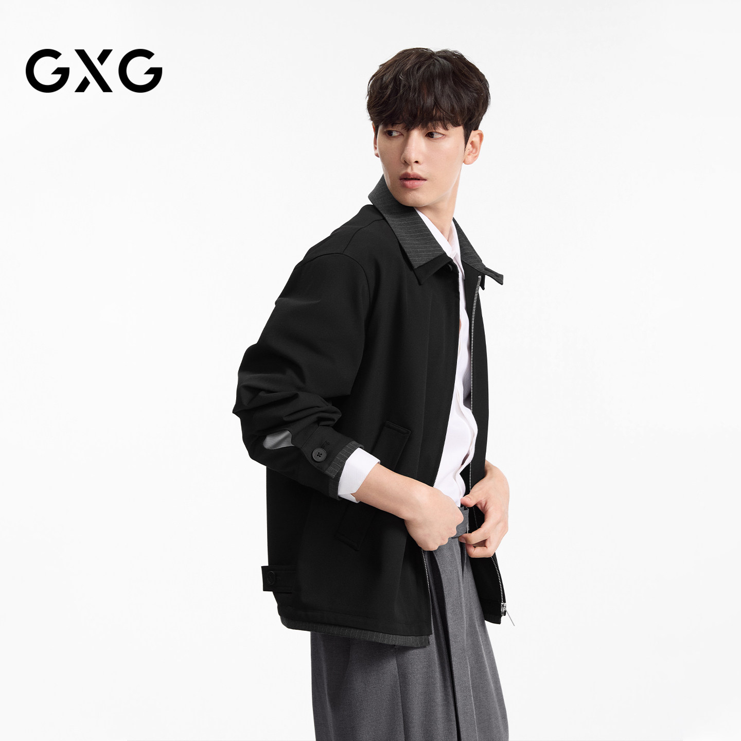 GXG男装  微廓双层领时尚行政夹克通勤茄克廓形外套 2026秋季新品