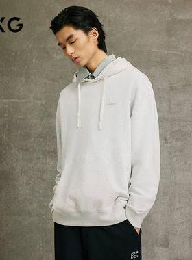 GXG男装 商场同款连帽卫衣纯色小标长袖上衣 25年春G25X311004