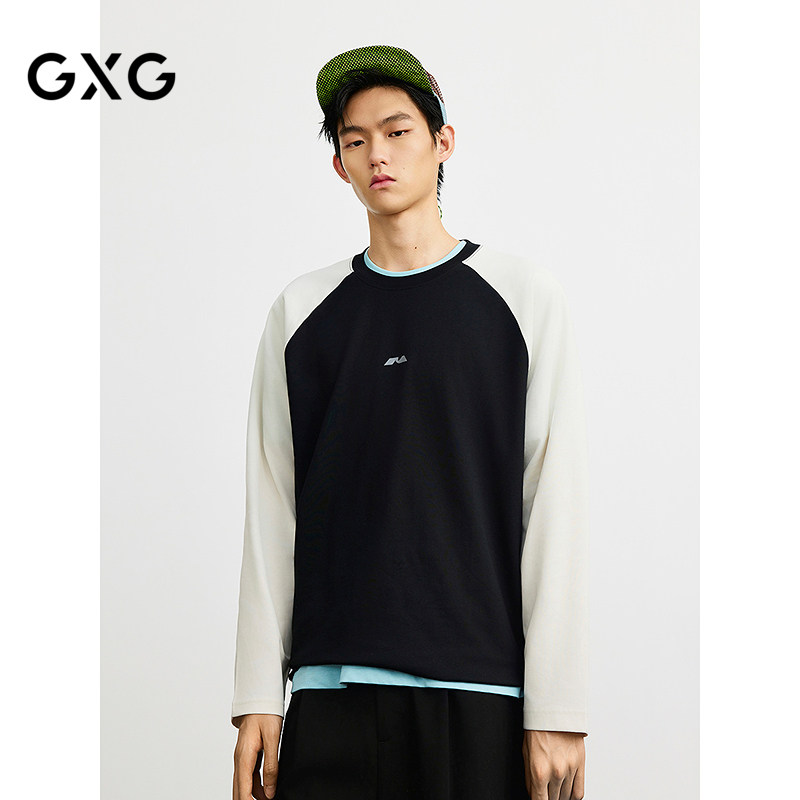 GXG男装 商场同款插肩袖T恤撞色长袖内搭男通勤 25年春G25X341002图片