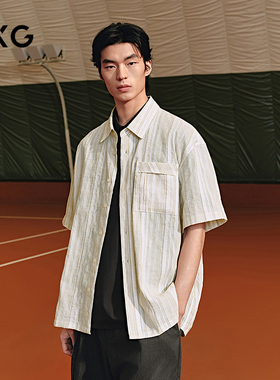 GXG男装 条纹设计休闲衬衫度假风短袖衬衣25年夏季新品G25X232024