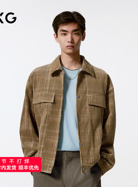 GXG男装  复古格纹灯芯绒夹克男 24年秋品G24X213016