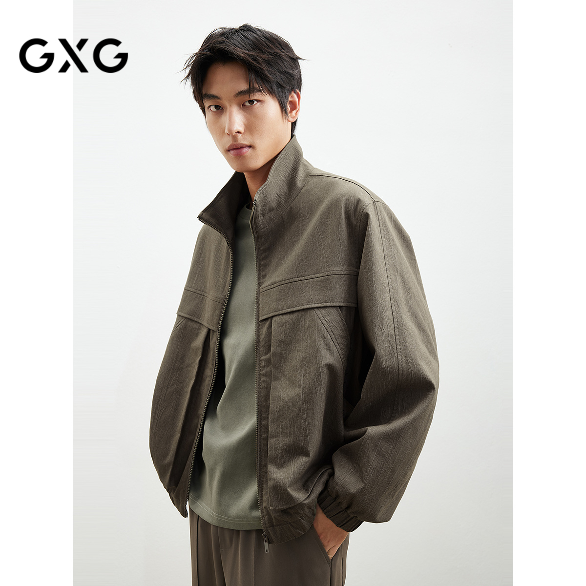 GXG男装25春季款男装休闲工装风哈灵顿夹克立领外套#G25D211022