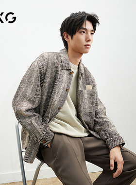 GXG男装25春季款轻熟编织肌理感小香风外套翻领夹克#G25D211021
