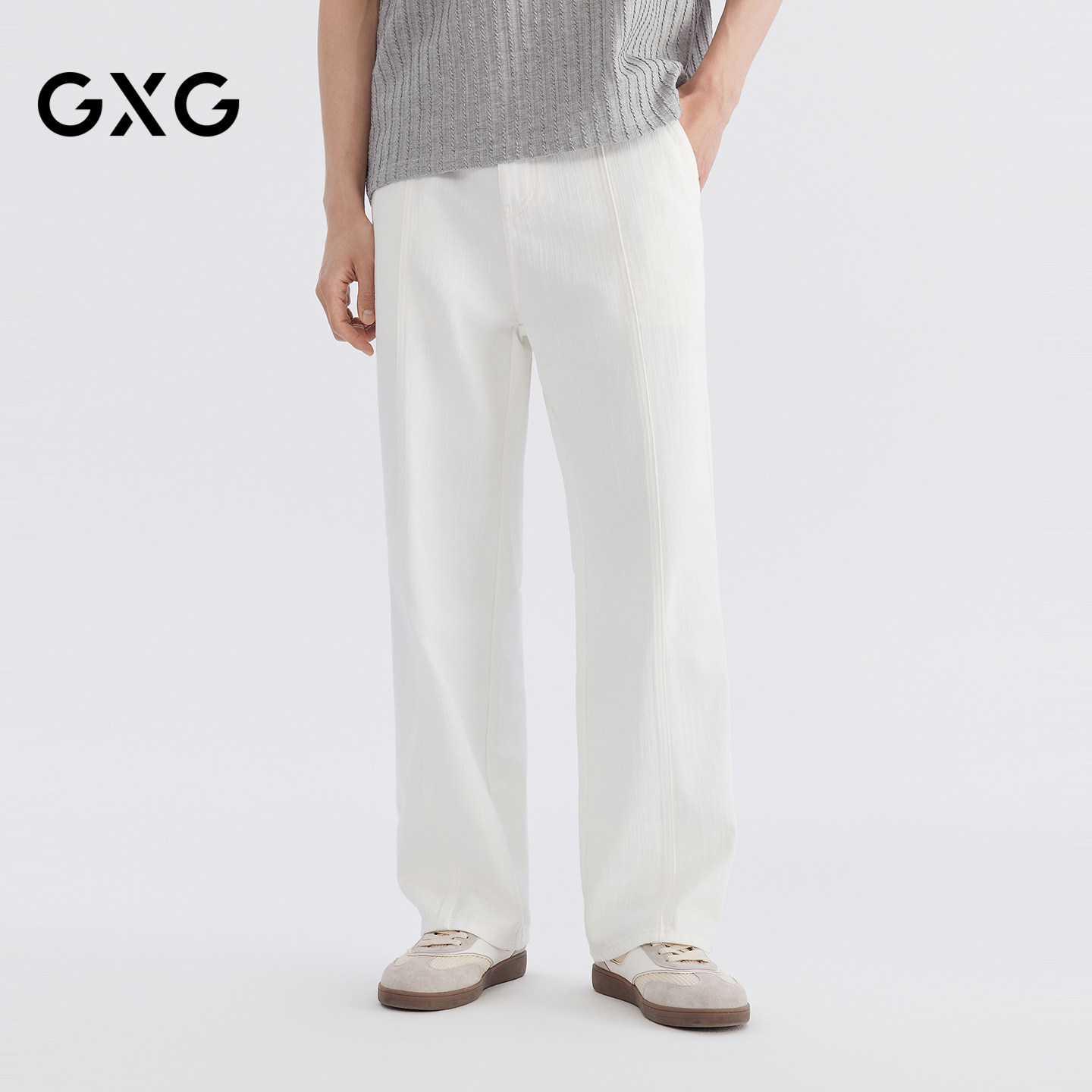 GXG男装 白色牛仔长裤直筒休闲裤夏季2026新品#G26D052032