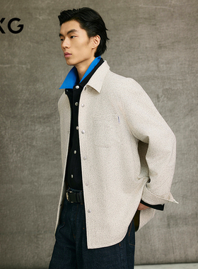 GXG男装 米白色小香风微肌理绣花翻领夹克25年春新品G25X211021