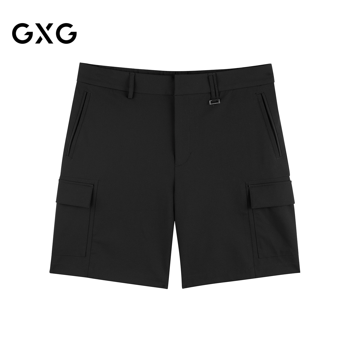 GXG男装 夏季黑色半松紧裤腰实用口袋直筒工装短裤五分裤男