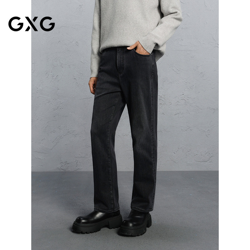 GXG男装 深灰色弹力牛仔裤通勤男长裤 24年冬G24X054047