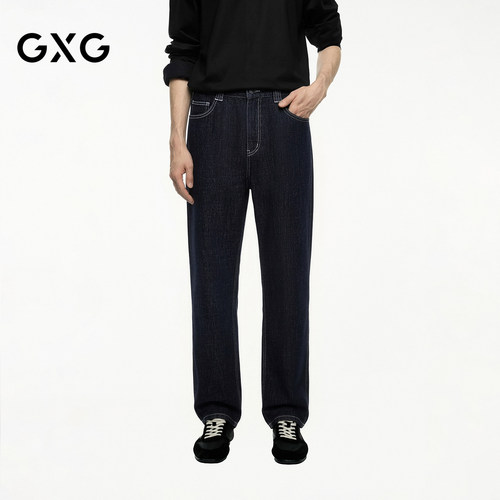 GXG男装  经典直筒不易褪色撞色压线牛仔裤休闲长裤2026秋季新品