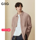 新品 GXG男装 通勤休闲衬衣格纹薄外套 2025秋季 三文鱼色长袖 衬衫