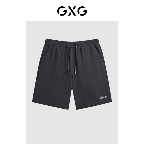 GXG男装2024年夏季华夫格字母绣花休闲宽松直筒五分裤男短裤