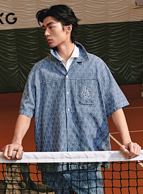 GXG男装 仿牛仔提花短袖衬衫轻薄男士外套25年夏季新品G25X232020