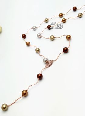 长款珍珠拼接大气高档配饰毛衣链