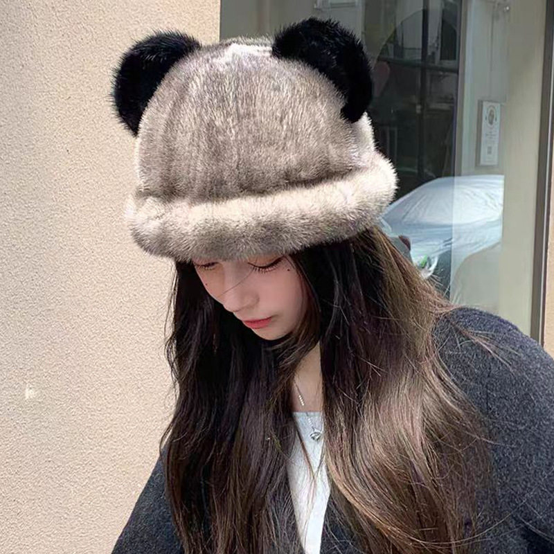 新款貂毛公主帽貂皮时尚保暖草盆帽可爱护耳减龄休闲皮草帽毛帽檐