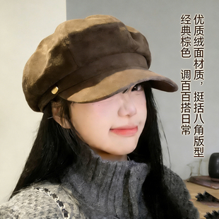 贝雷帽女士秋冬季八角帽报童帽画家帽大头围帽子显脸小适合方圆脸