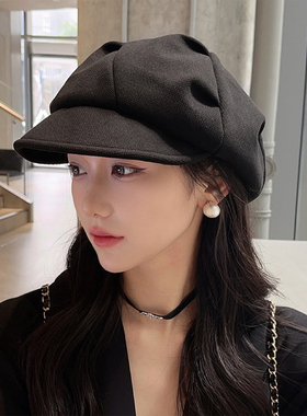 云朵贝雷帽女秋冬季2025新款显脸小高级感英伦风鸭舌前进八角帽子