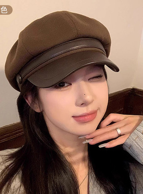 毛呢八角帽子女2025秋冬季文艺复古美拉德画家帽显脸小百搭