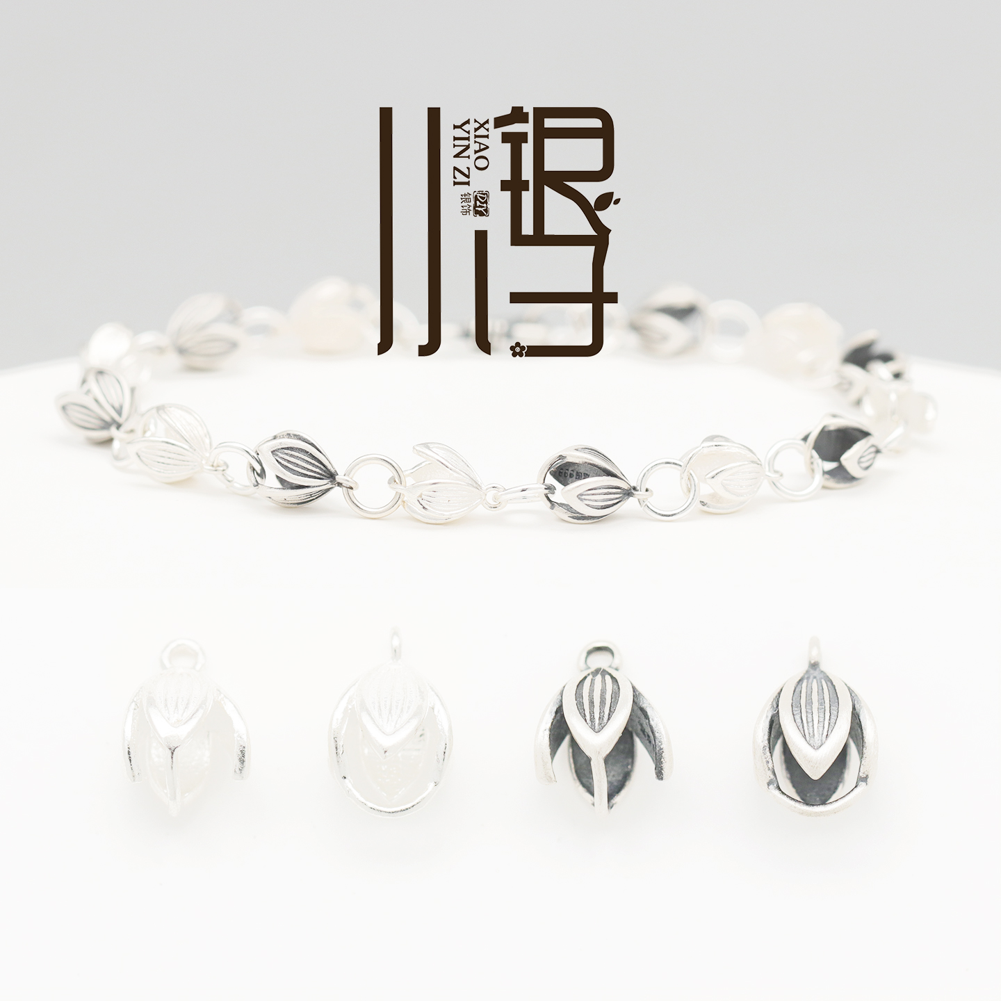 S999纯银铃兰花小花条纹花苞双耳