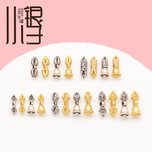 S925纯银隔珠 镂空锆石金刚杵金刚铃弟子珠 银镀金手工DIY配件