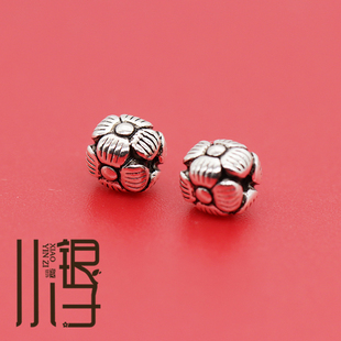 泰银隔珠 迷你四面小花梅花方块珠散珠S925纯银饰DIY编绳串珠配件
