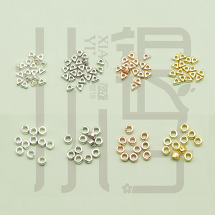 S925纯银迷你隔珠 碎银几两三角型圆形圆桶散珠银镀金银饰DIY手链