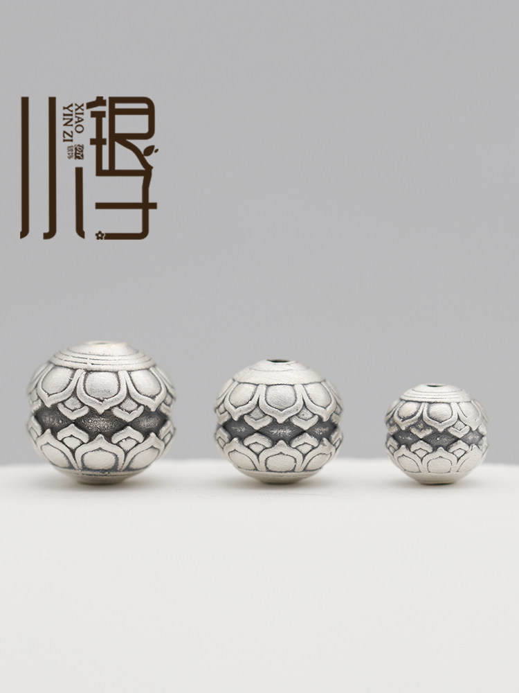 순수 실버 스페이서 비즈 3D 하드 실버 입체 연꽃 패턴 라운드 비즈 S999  주얼리 DIY 땋은 로프 비드 액세서리 재료