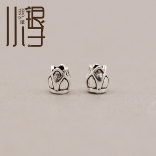 泰银隔珠弟子珠 迷你花苞吊坠尾坠S925纯银银饰DIY手工编绳串珠