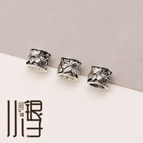 S925纯银睡莲莲花直孔桶珠