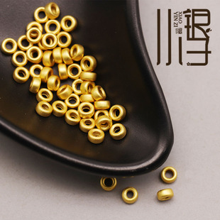 S925纯银隔珠 水泡珠车轮珠散珠 古法银电镀24k金珠子DIY宝宝编绳