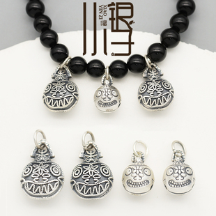 足银吊坠 3D硬银双面吞金兽仿铃铛挂坠 S999足银DIY编绳配件材料