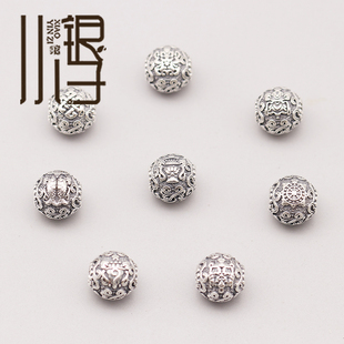 泰银八宝隔珠吉祥八宝珠圆珠 S990纯银饰品DIY手工串珠手串配件