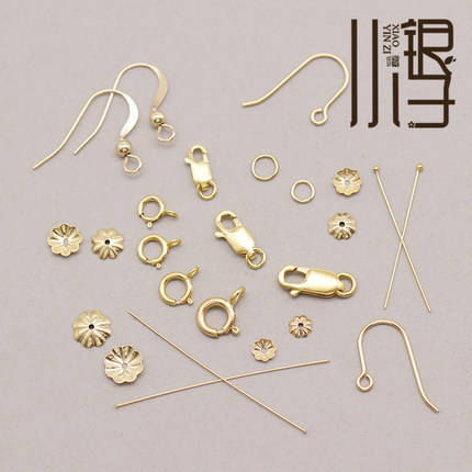 【进口14K包金配件】手链弹簧扣薄片花托耳勾银针手工diy配饰