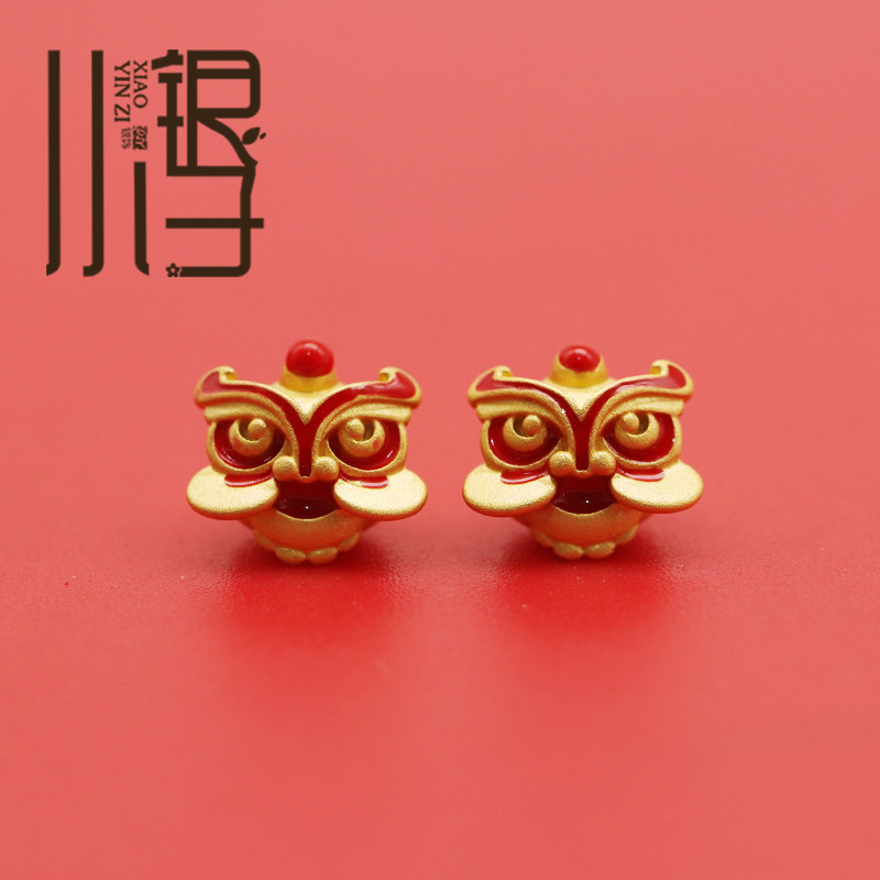 迷你红色醒狮925纯银隔珠图片