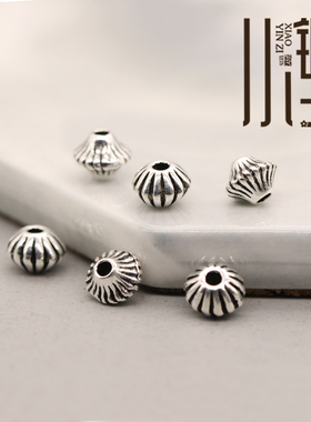 泰银隔珠 迷你线纹飞碟珠散珠S925纯银饰DIY手链编绳串珠材料配件