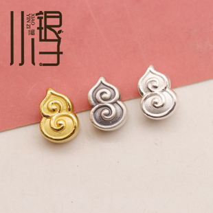 3D硬银葫芦福禄大孔路路通S999纯银DIY手工编绳串珠配件 足银隔珠