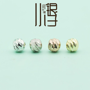S925纯银隔珠 四色镭射斜刀多尺寸圆珠散珠DIY银饰品手链编绳配件