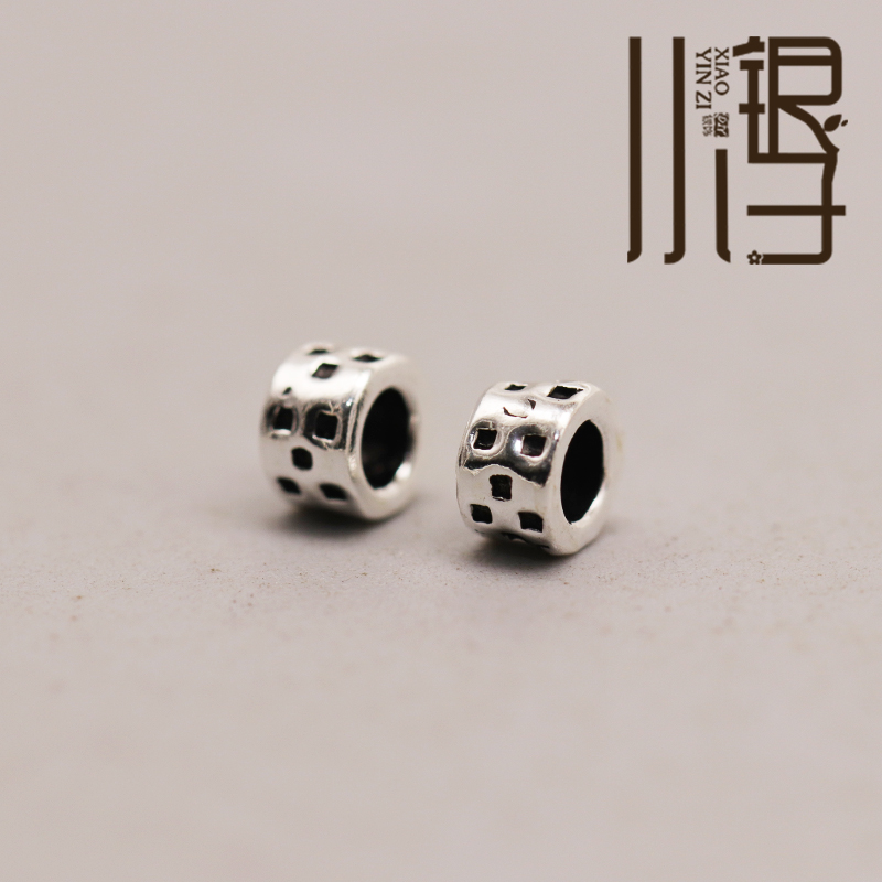 泰银隔珠 迷你方块斑点圆桶珠散珠S925纯银DIY手工编绳串珠材料件